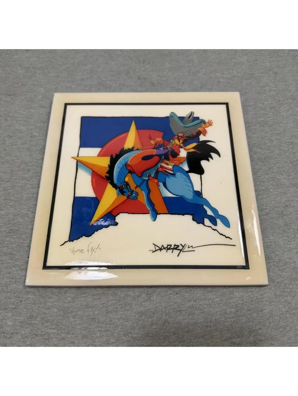 ART Tiles Darryl Horse Fly Ceramic Tile Western Art Colorado Decor Signed USA 06